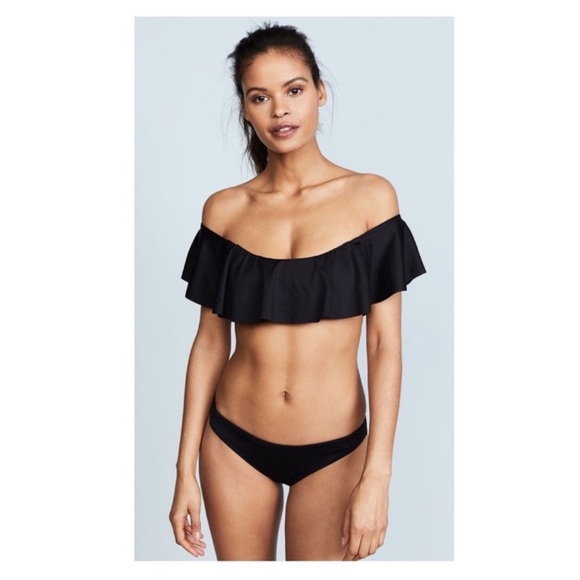 New! EBERJEY So Solid Jenna Ruffle Bikini Top & Coco Bottom Set in Black - Picture 3 of 14